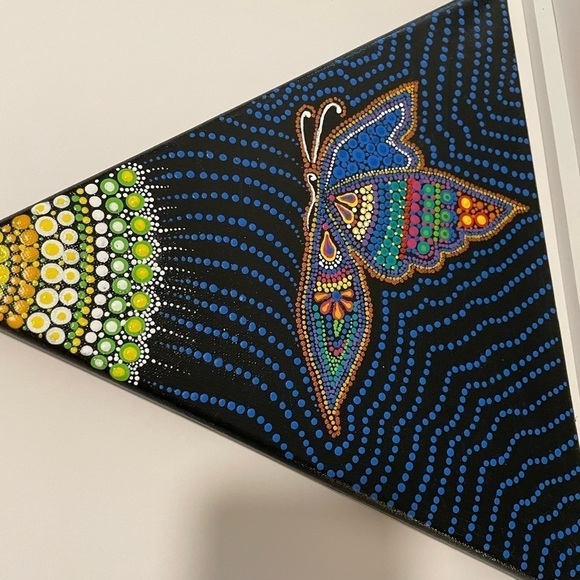 Butterfly hand painted mandala style painting framed. 17”X18” - Picture 2 of 5